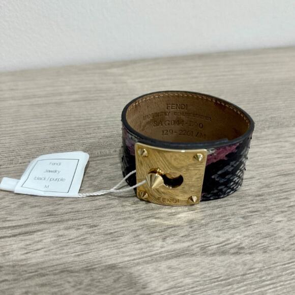 Fendi Wide Black/Gold Snakeskin Cuff Bracelet with Gold Clasp M - Picture 1 of 5